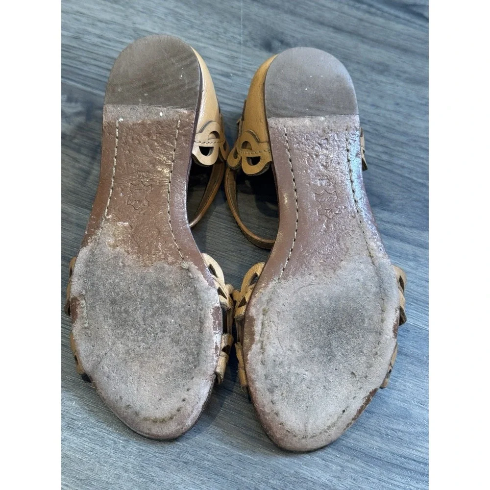 Tory Burch Aileen Flat Sandals Sz 5 Tan Scallop Boho Resort Leather Euro Summer